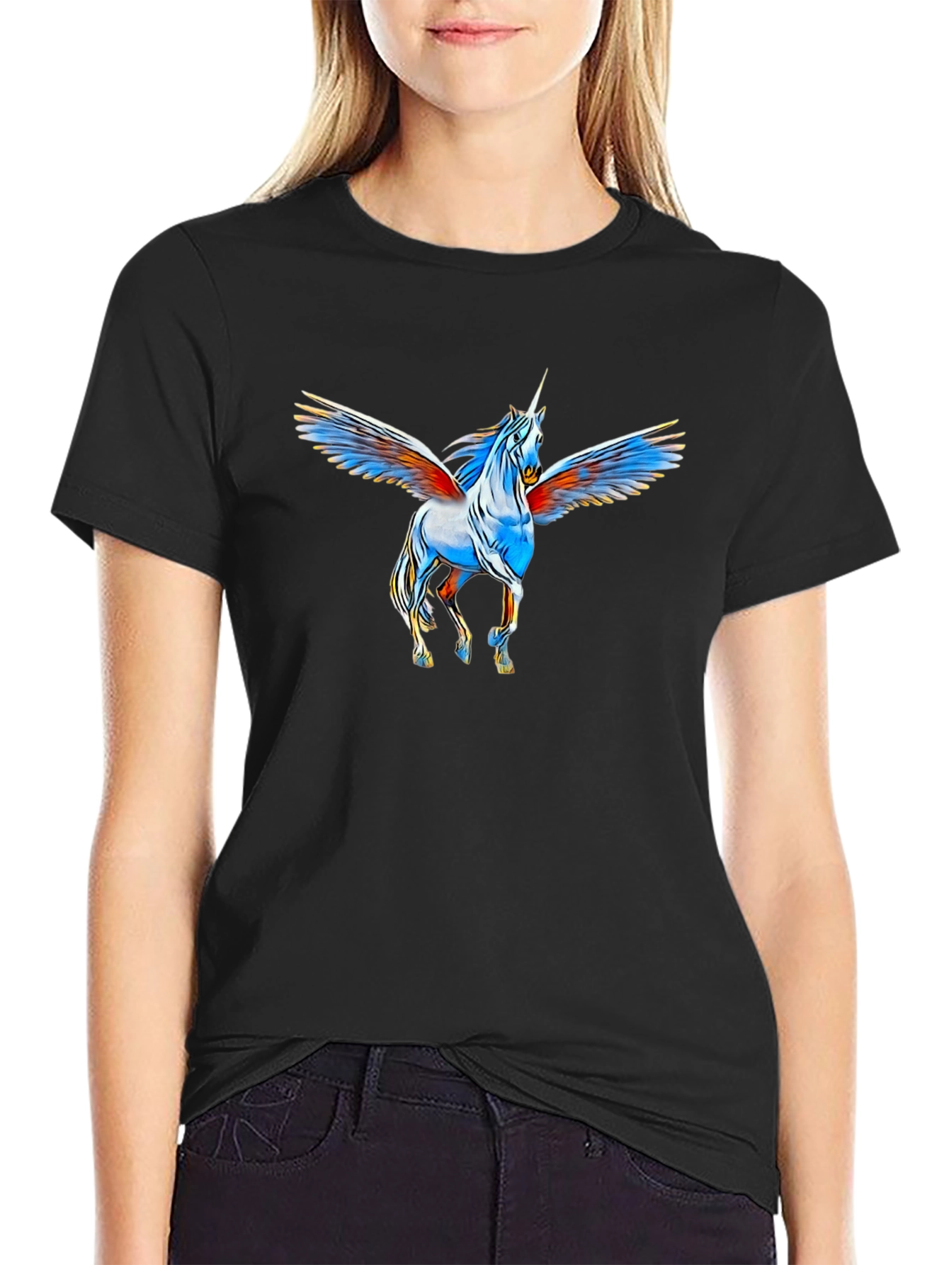 Unicorn Pegasus Graphic Black T-Shirt