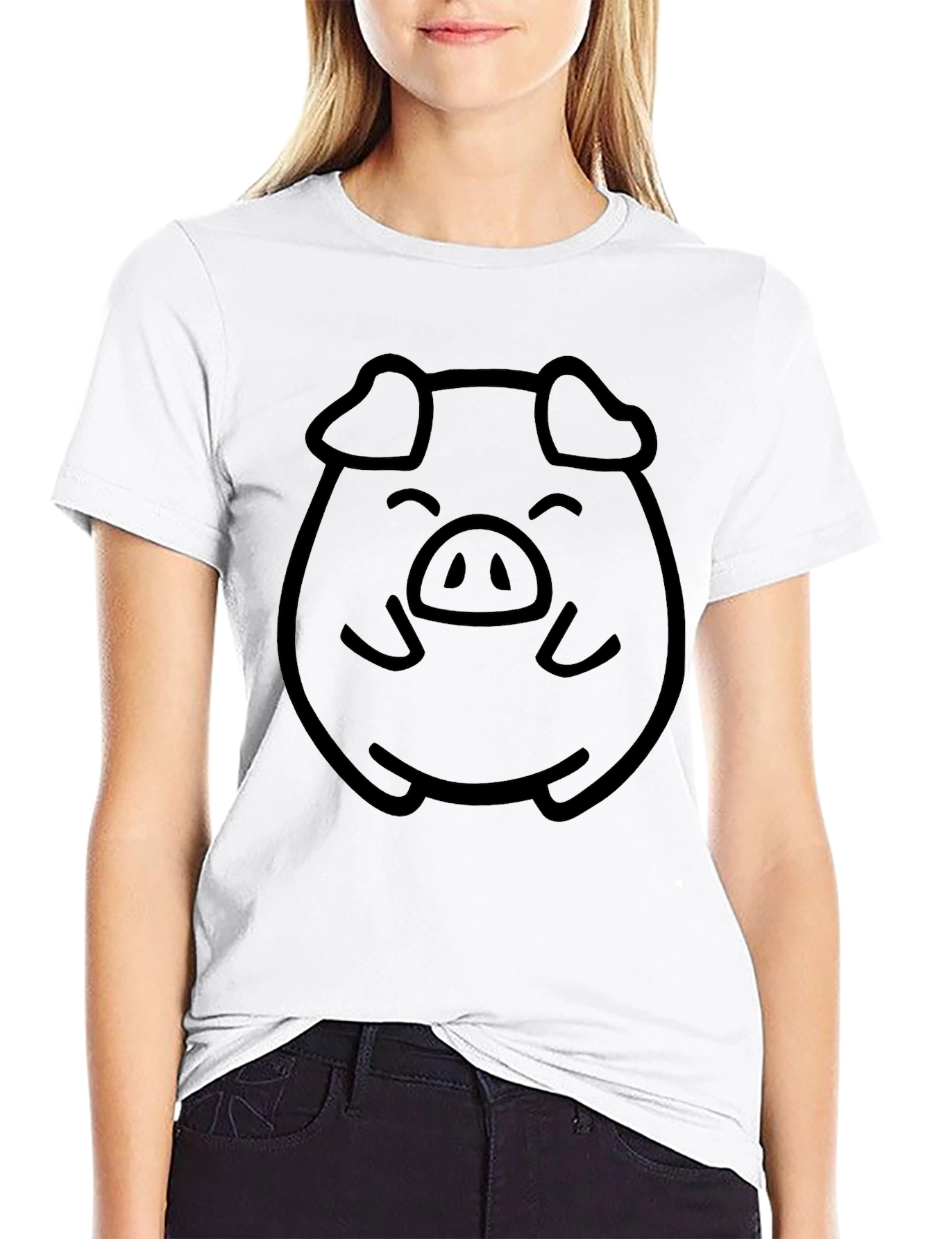 Cute Pig Face Graphic Tee - Unisex Black T-Shirt