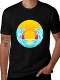 Sunset Waves Graphic Tee - Black Cotton T-Shirt