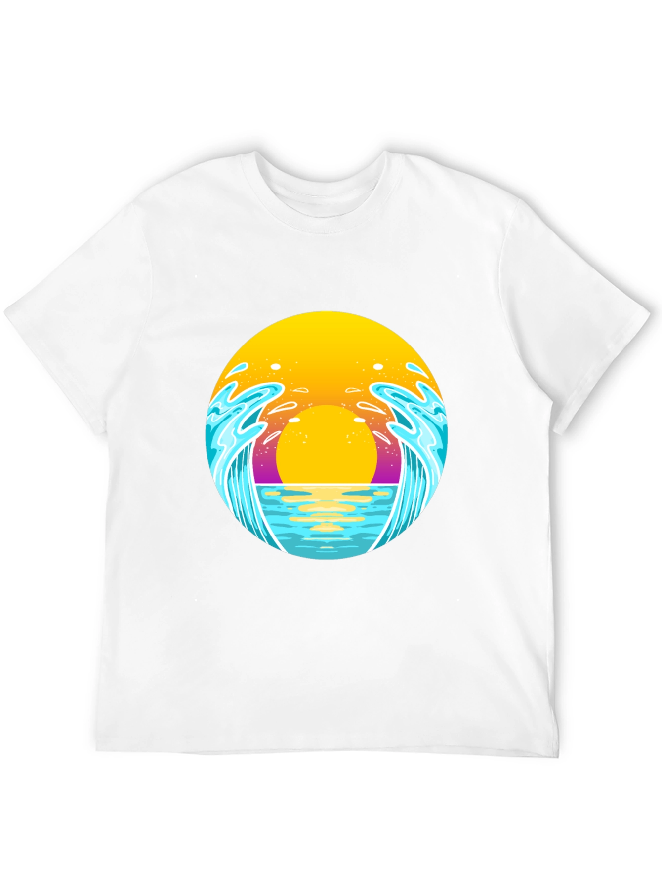 Sunset Waves Graphic Tee - Black Cotton T-Shirt