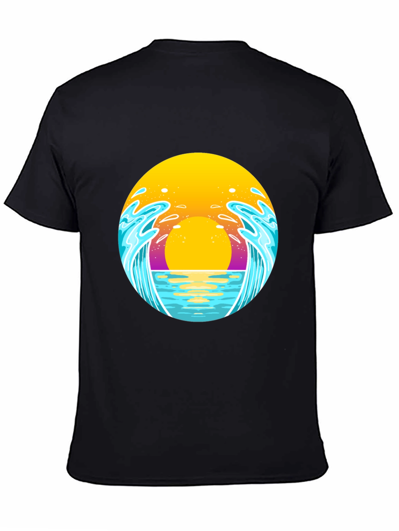 Sunset Waves Graphic Tee - Black Cotton T-Shirt