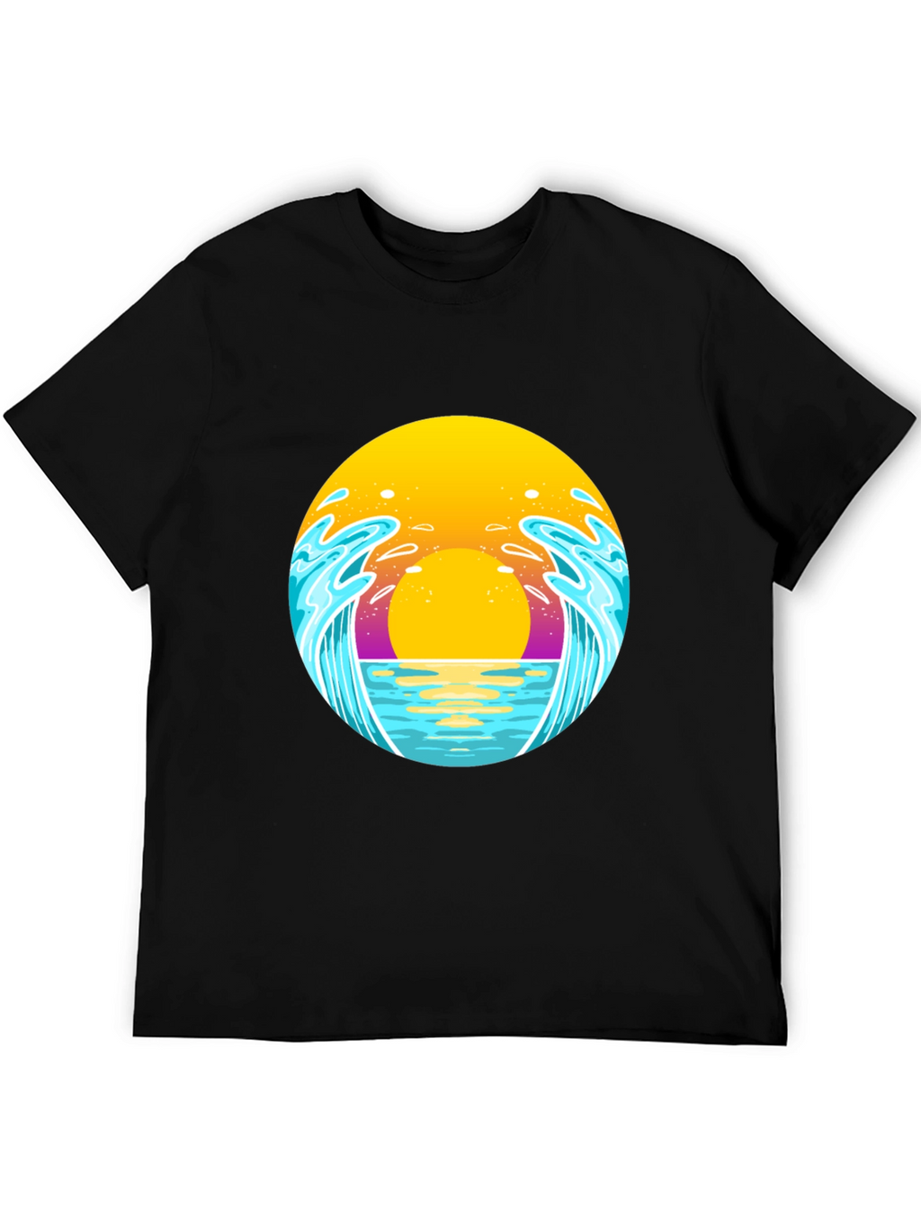 Sunset Waves Graphic Tee - Black Cotton T-Shirt