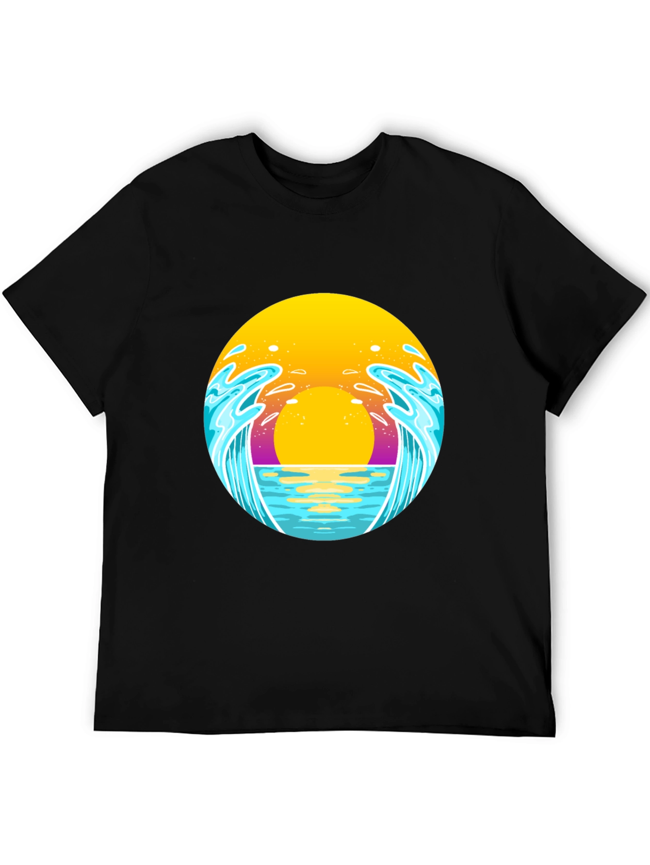Sunset Waves Graphic Tee - Black Cotton T-Shirt