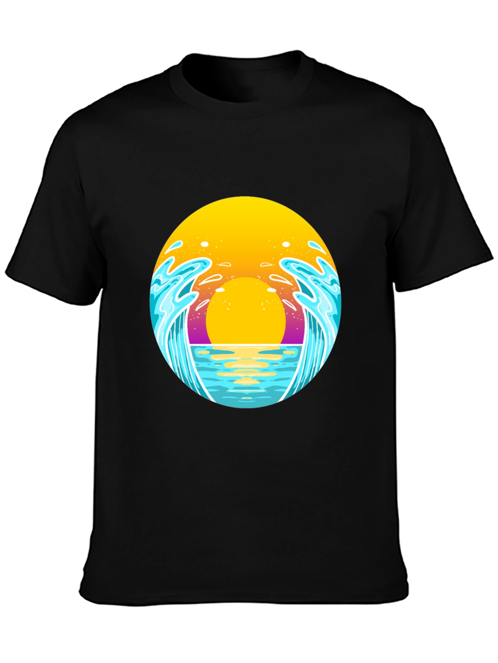 Sunset Waves Graphic Tee - Black Cotton T-Shirt