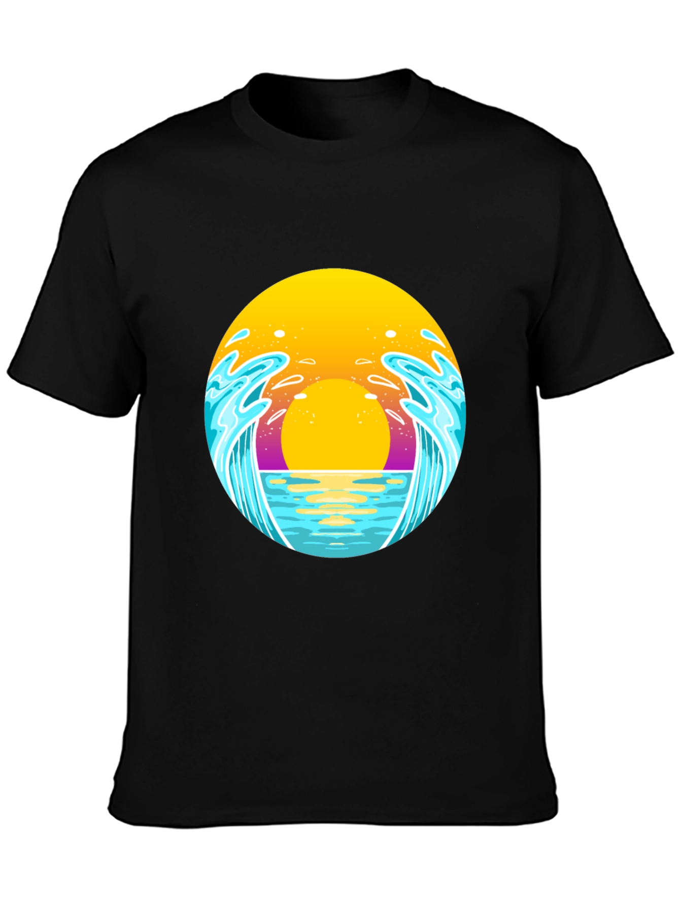 Sunset Waves Graphic Tee - Black Cotton T-Shirt