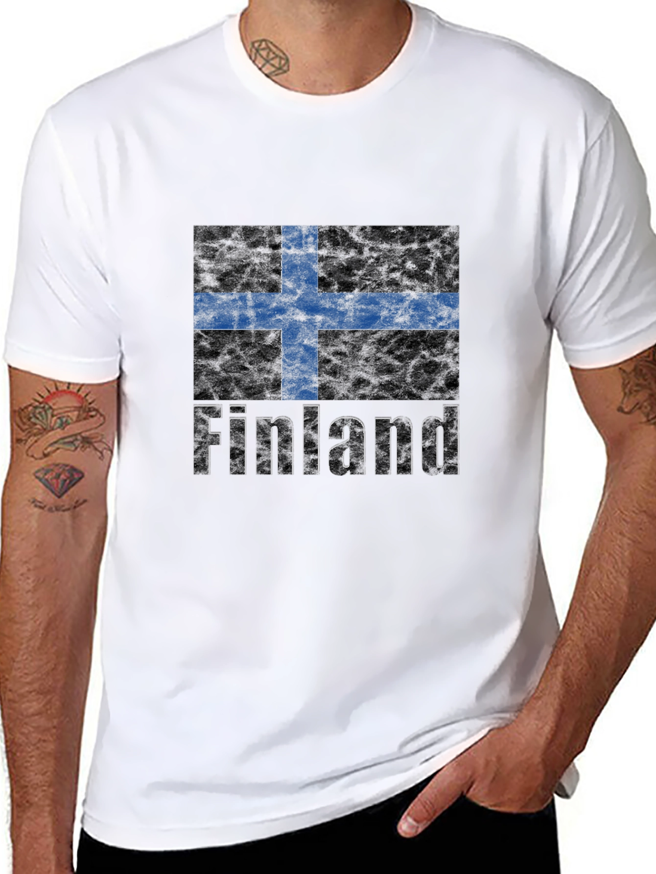 Finland Flag Graphic Print Black T-Shirt