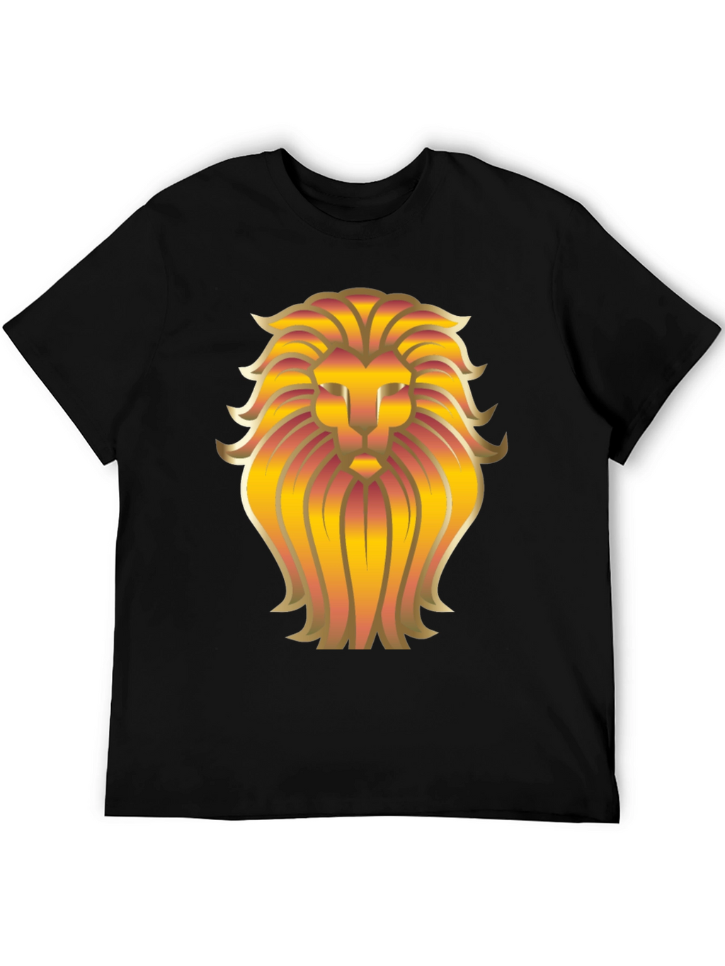 Golden Lion Head Graphic Black T-Shirt