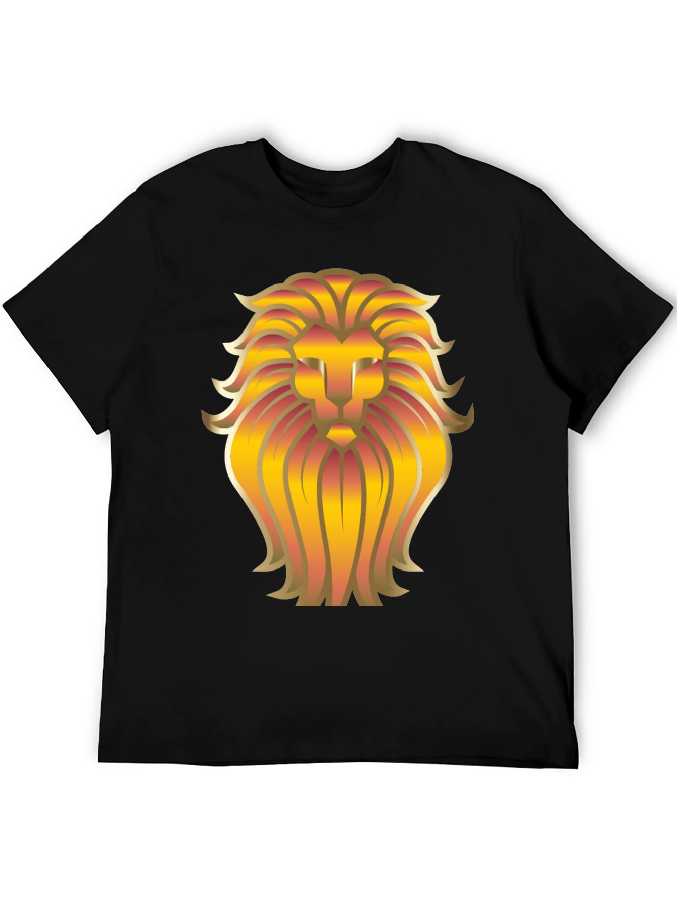 Golden Lion Head Graphic Black T-Shirt