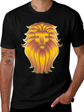 Golden Lion Head Graphic Black T-Shirt