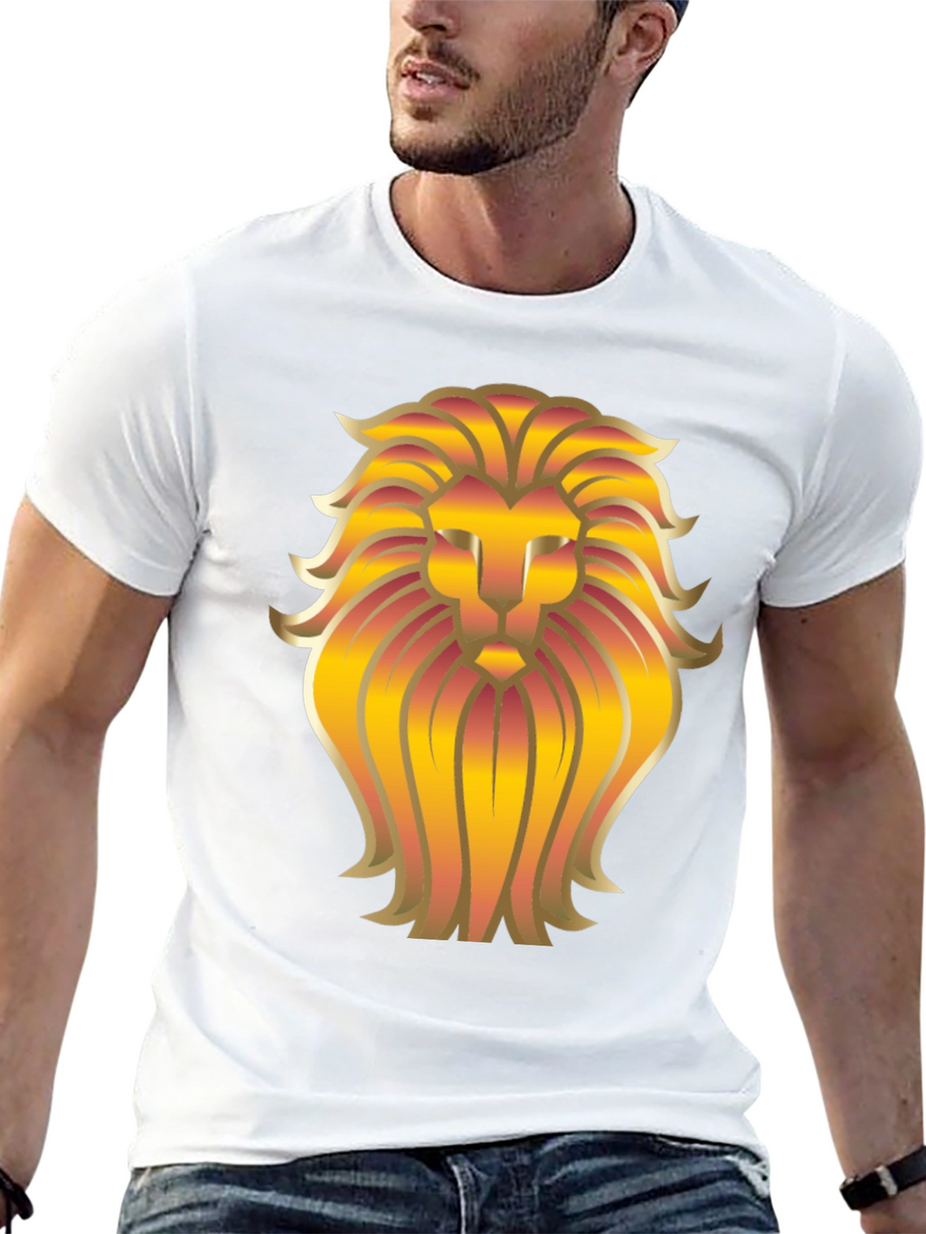 Golden Lion Head Graphic Black T-Shirt