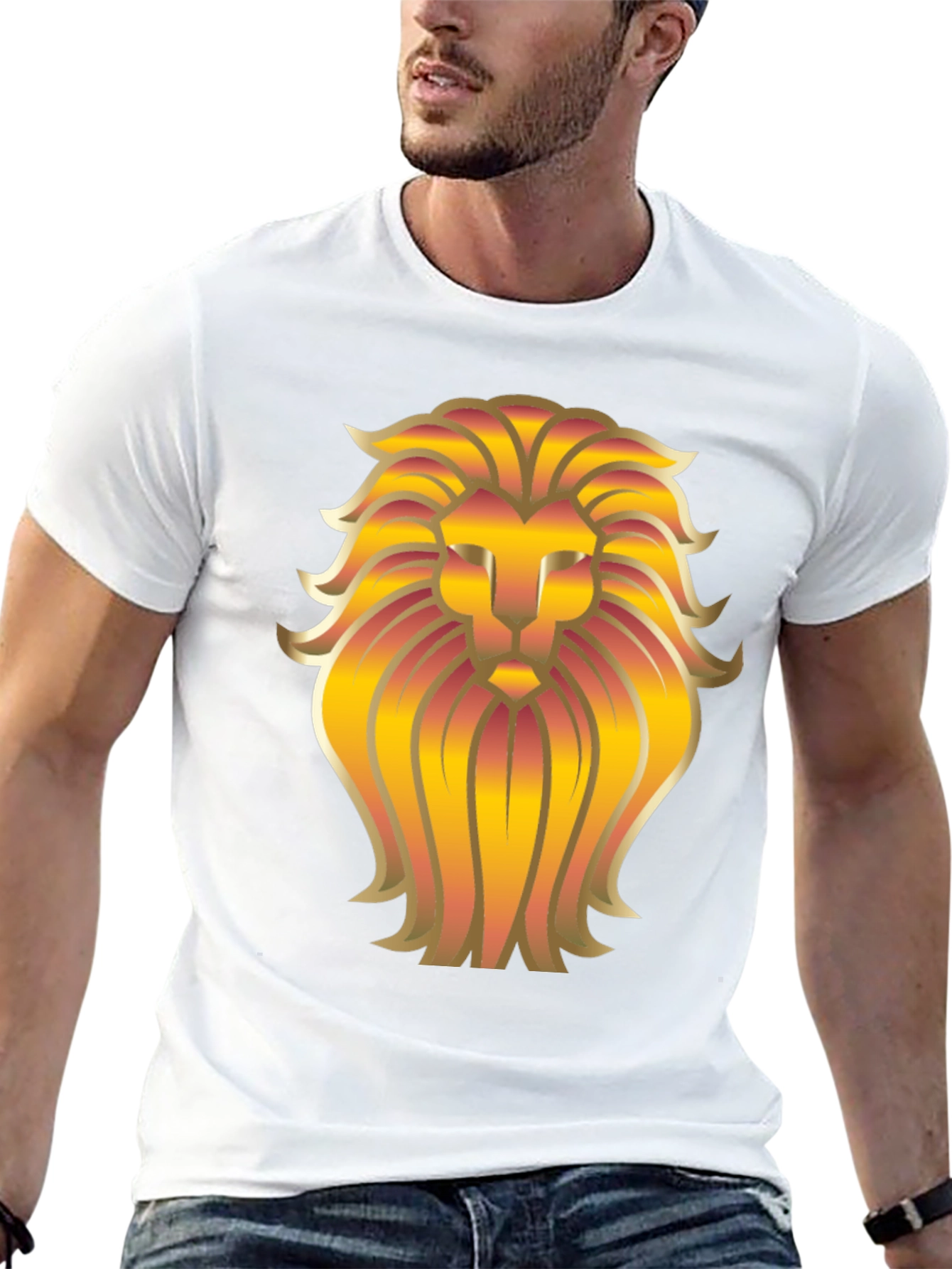 Golden Lion Head Graphic Black T-Shirt