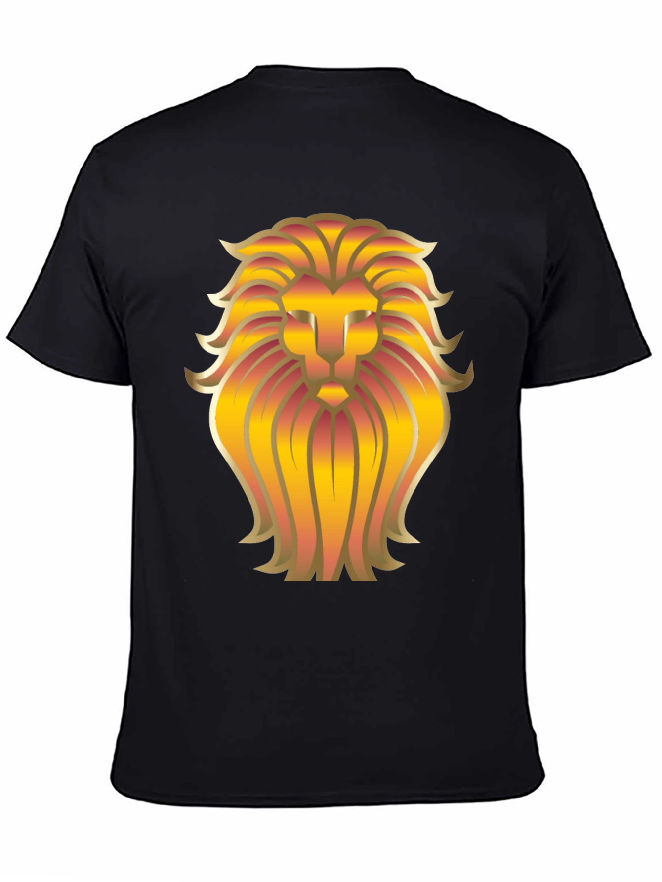 Golden Lion Head Graphic Black T-Shirt