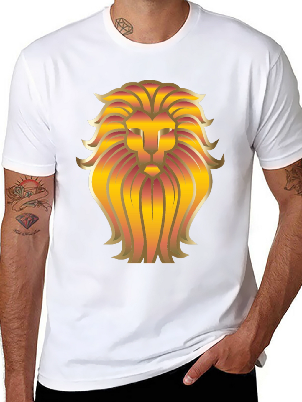 Golden Lion Head Graphic Black T-Shirt