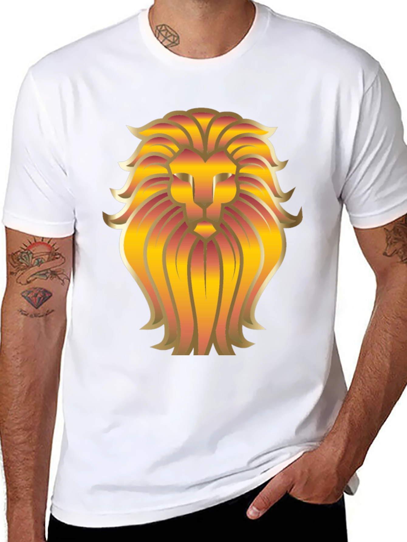 Golden Lion Head Graphic Black T-Shirt