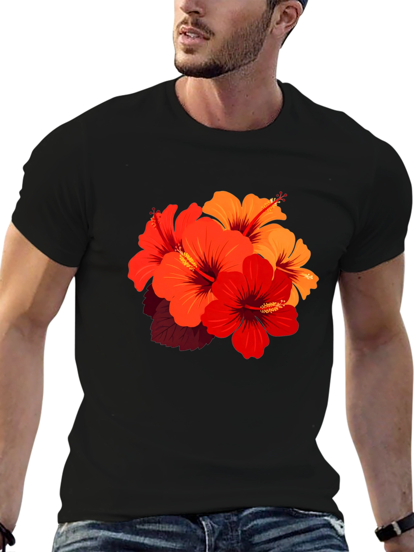 Floral Hibiscus Graphic Black T-Shirt