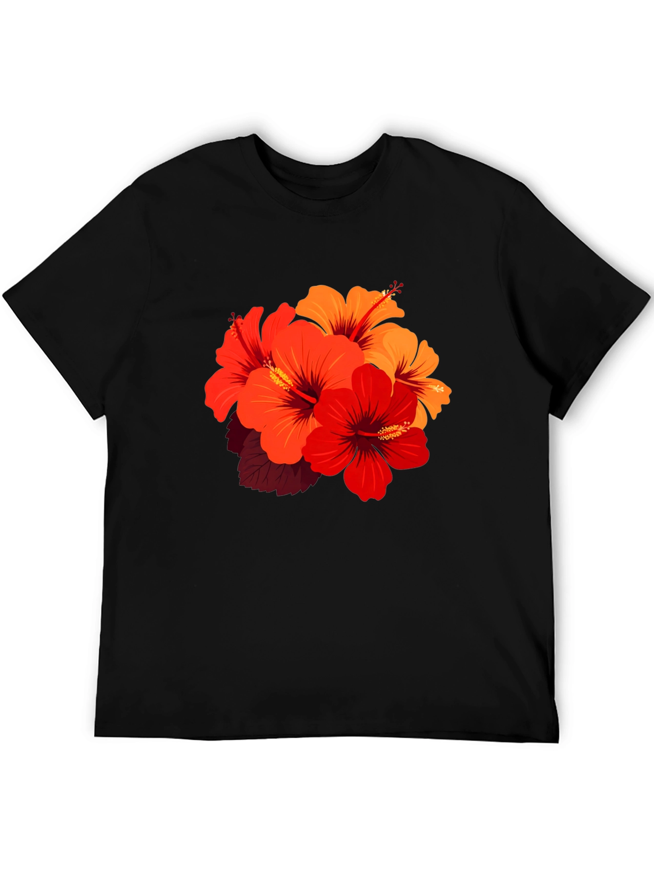 Floral Hibiscus Graphic Black T-Shirt