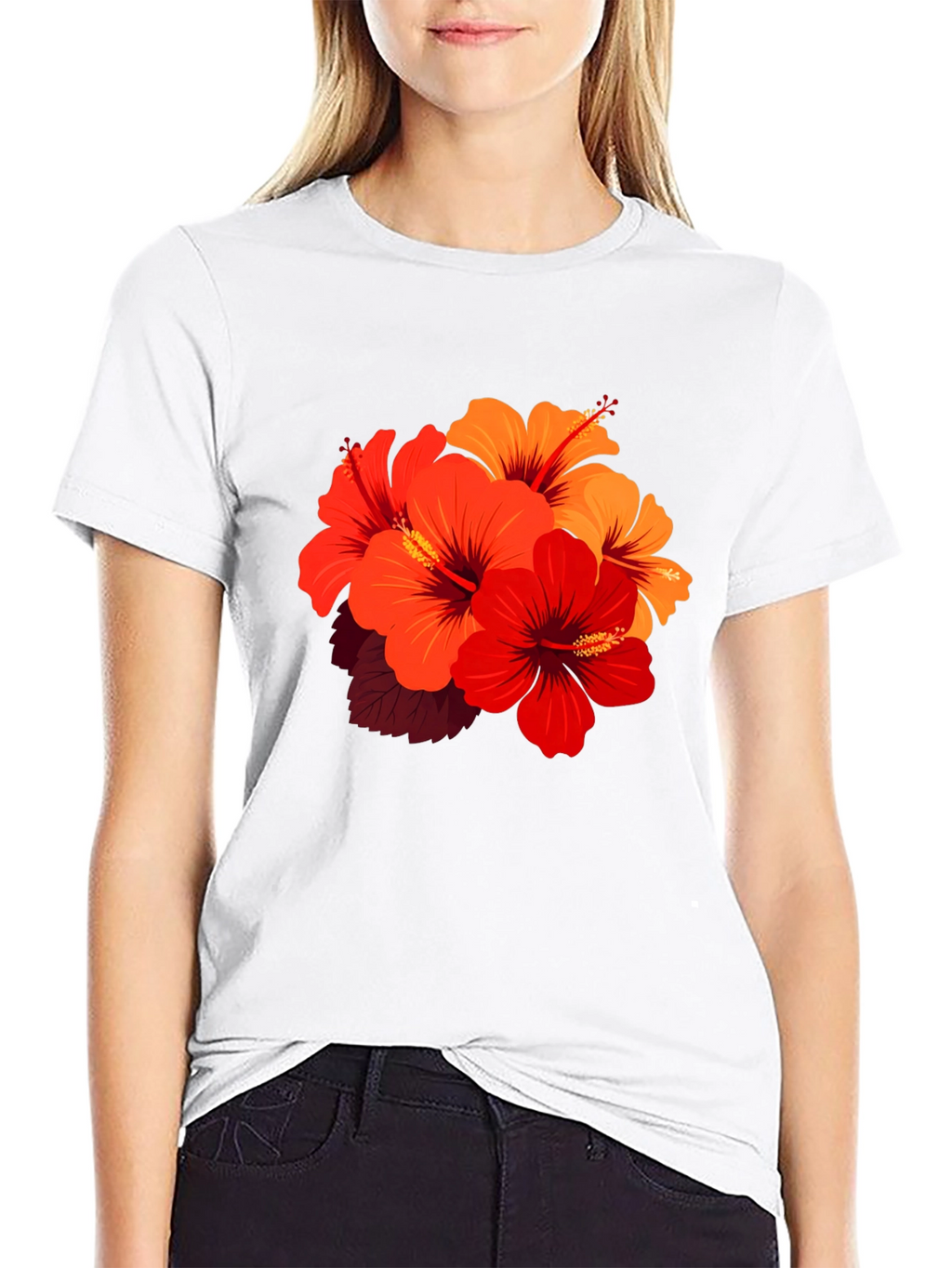 Floral Hibiscus Graphic Black T-Shirt