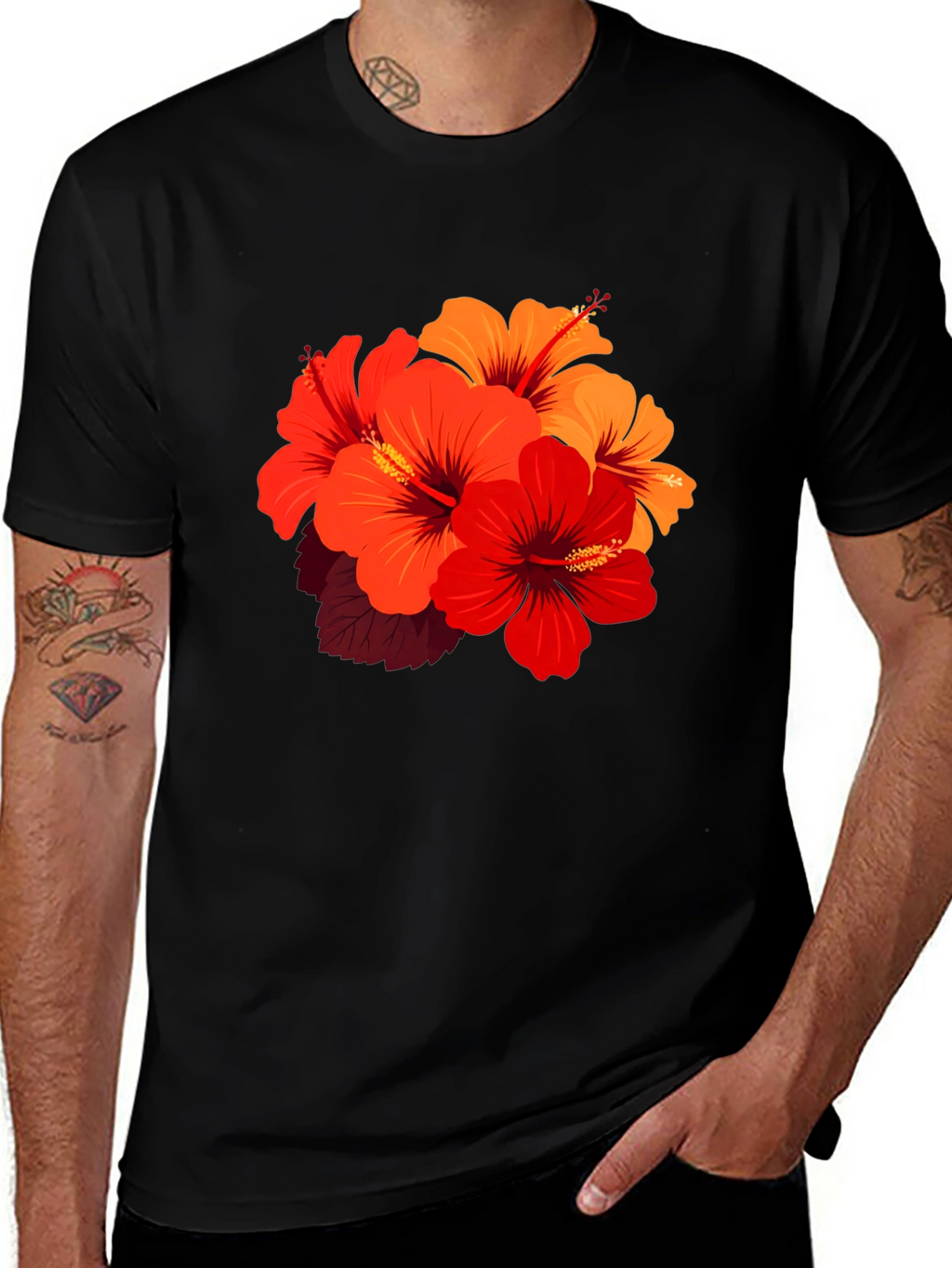 Floral Hibiscus Graphic Black T-Shirt
