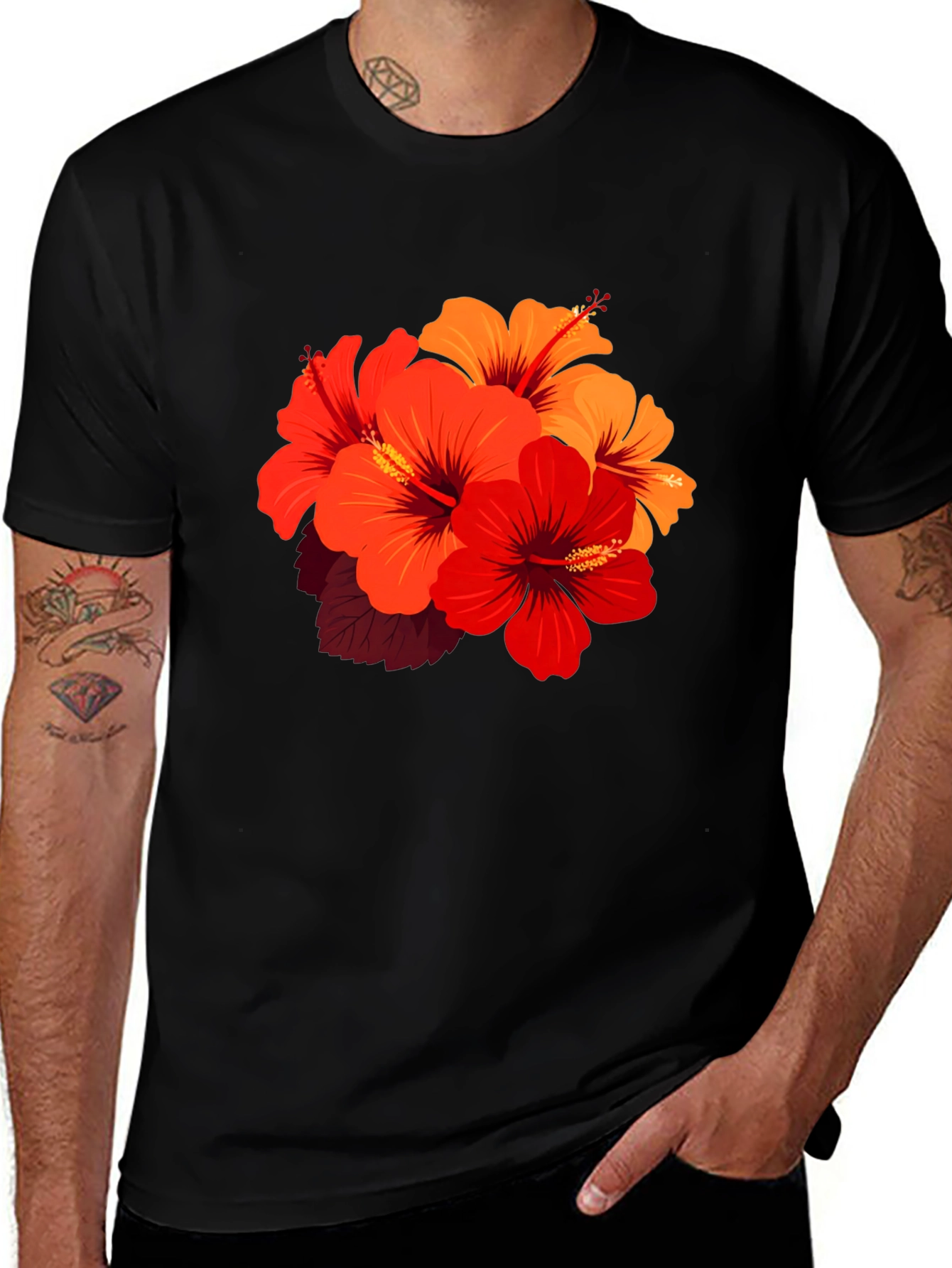 Floral Hibiscus Graphic Black T-Shirt
