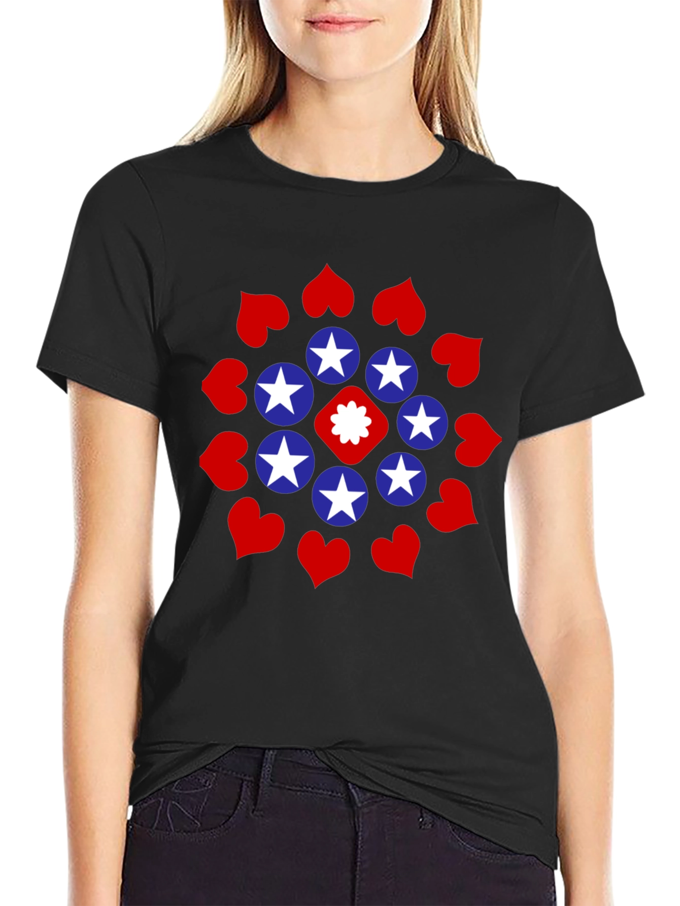 Stars and Hearts Black Graphic Tee