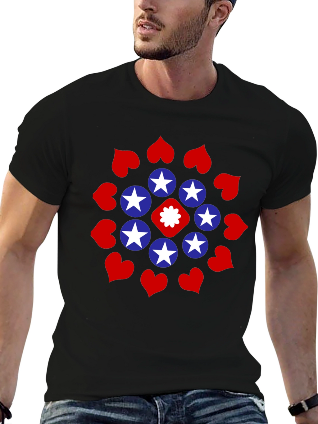 Stars and Hearts Black Graphic Tee