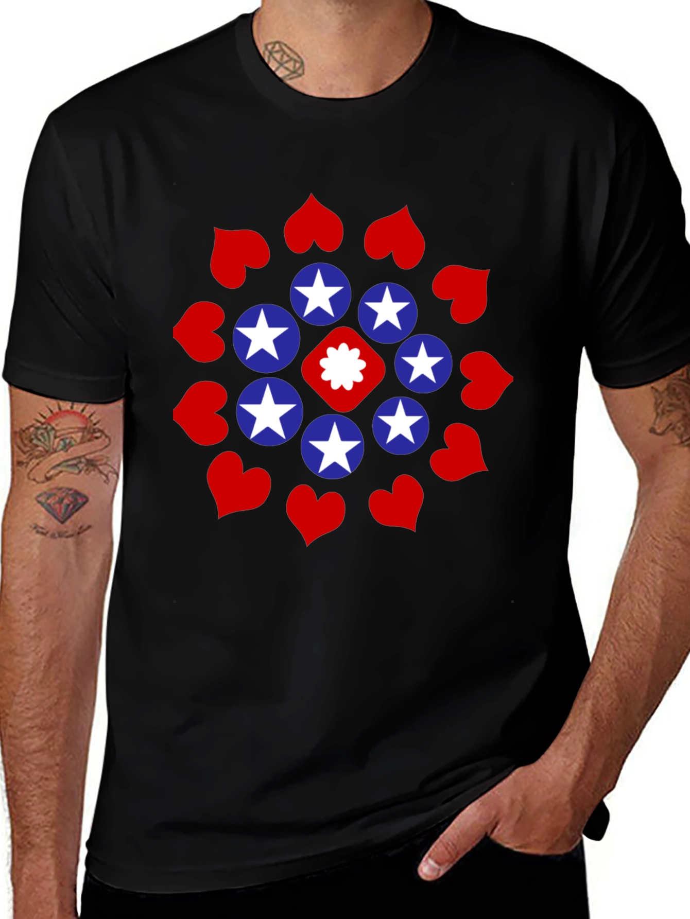 Stars and Hearts Black Graphic Tee