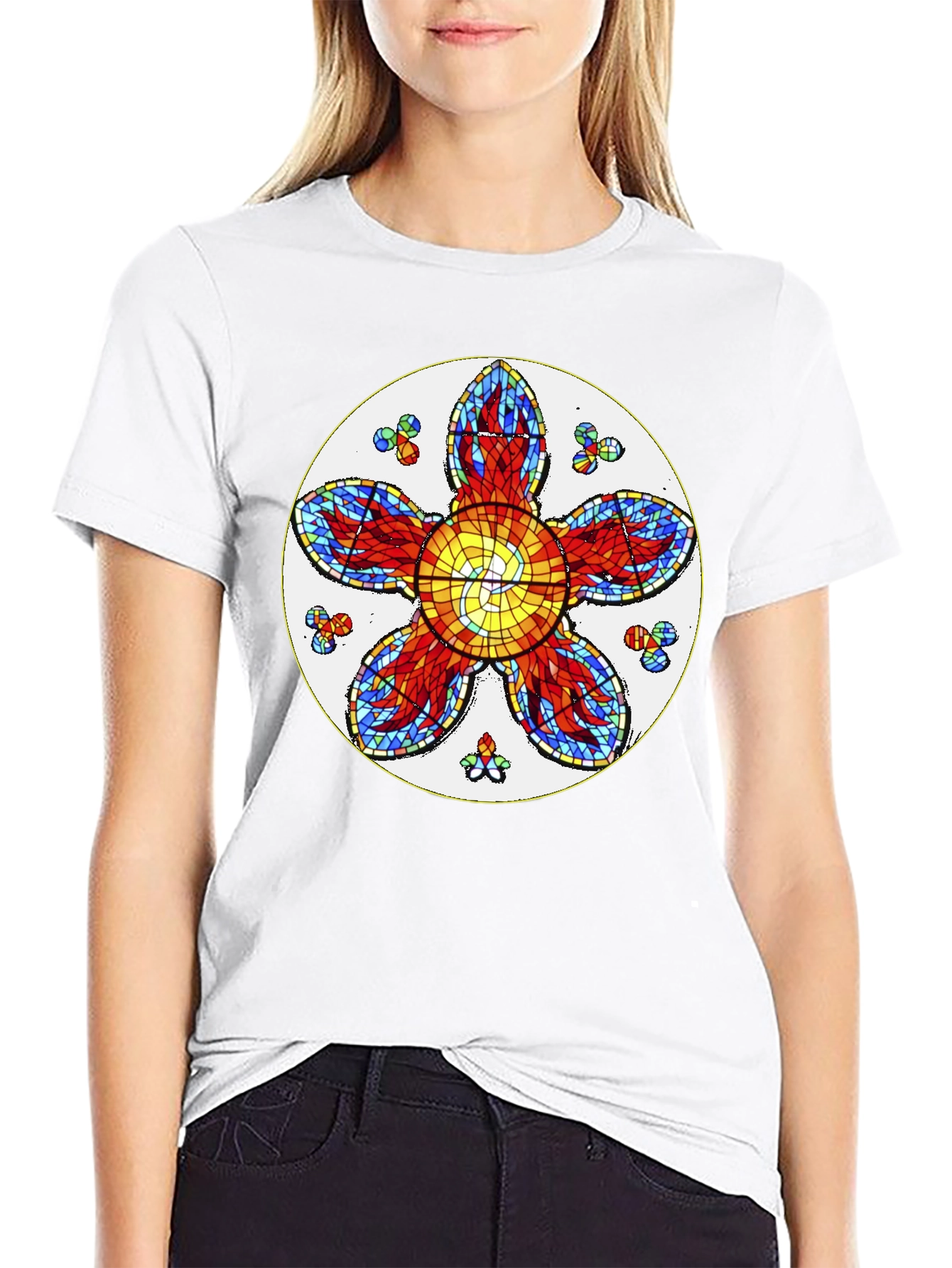 Floral Stained Glass Graphic Tee - Unique Design