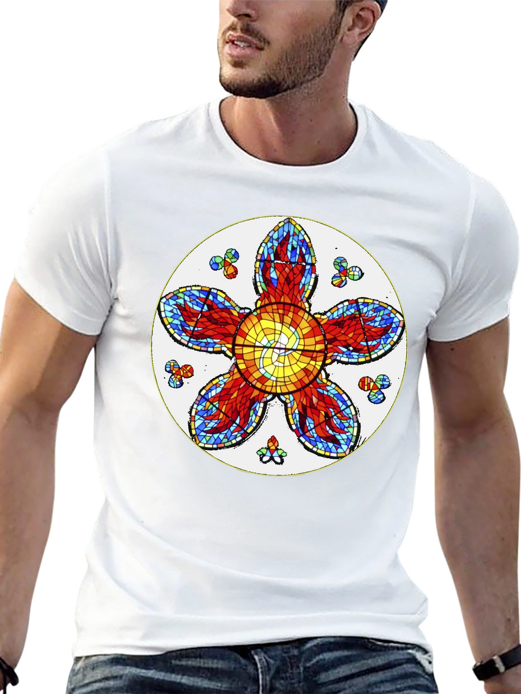 Floral Stained Glass Graphic Tee - Unique Design