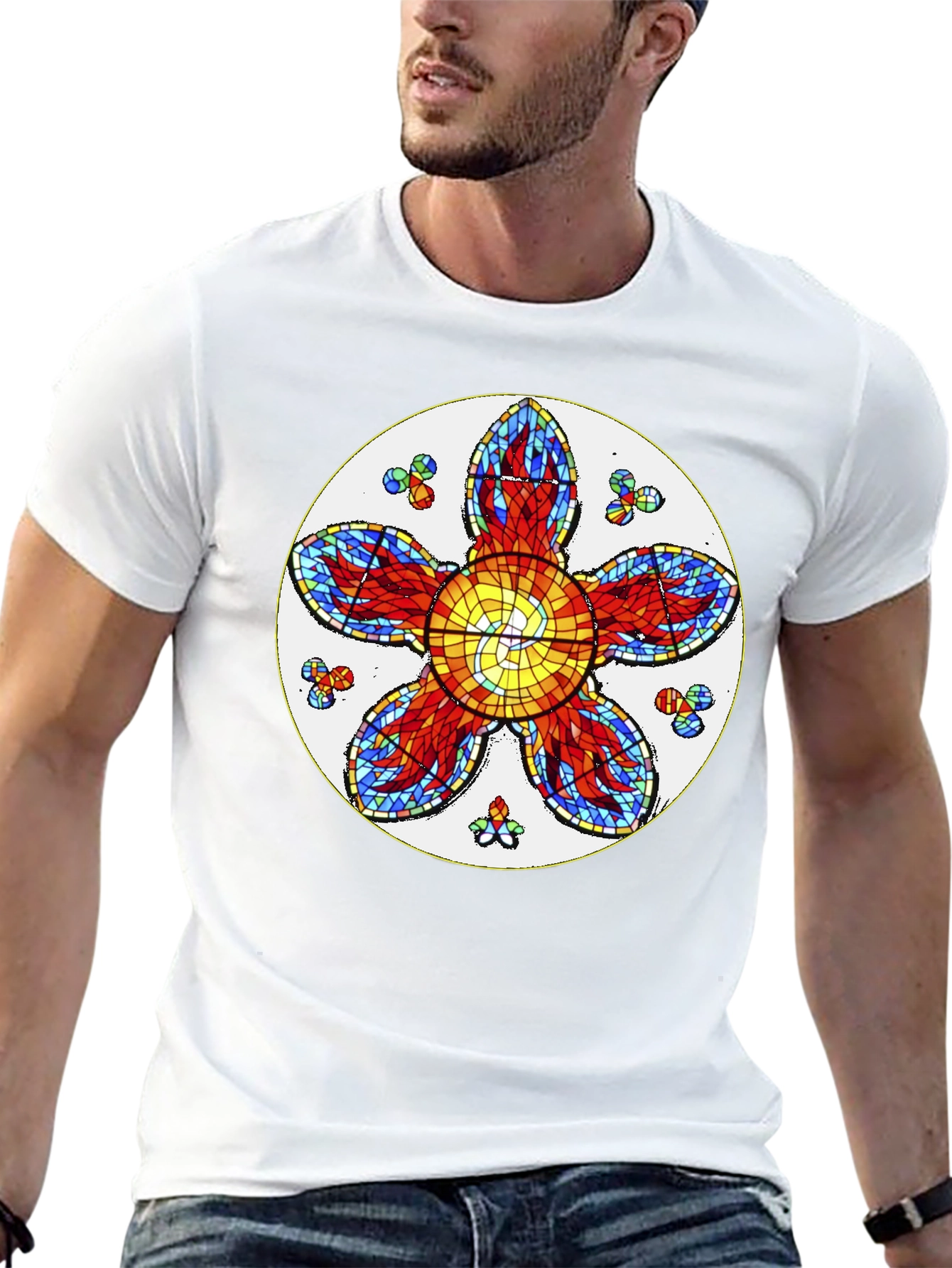 Floral Stained Glass Graphic Tee - Unique Design