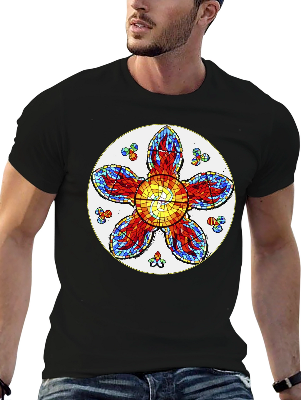 Floral Stained Glass Graphic Tee - Unique Design