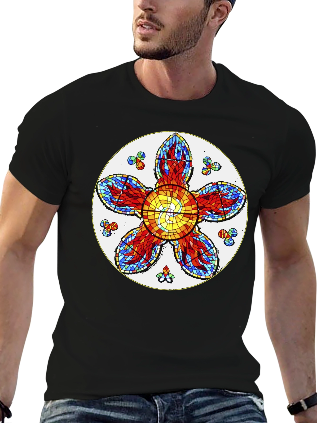 Floral Stained Glass Graphic Tee - Unique Design