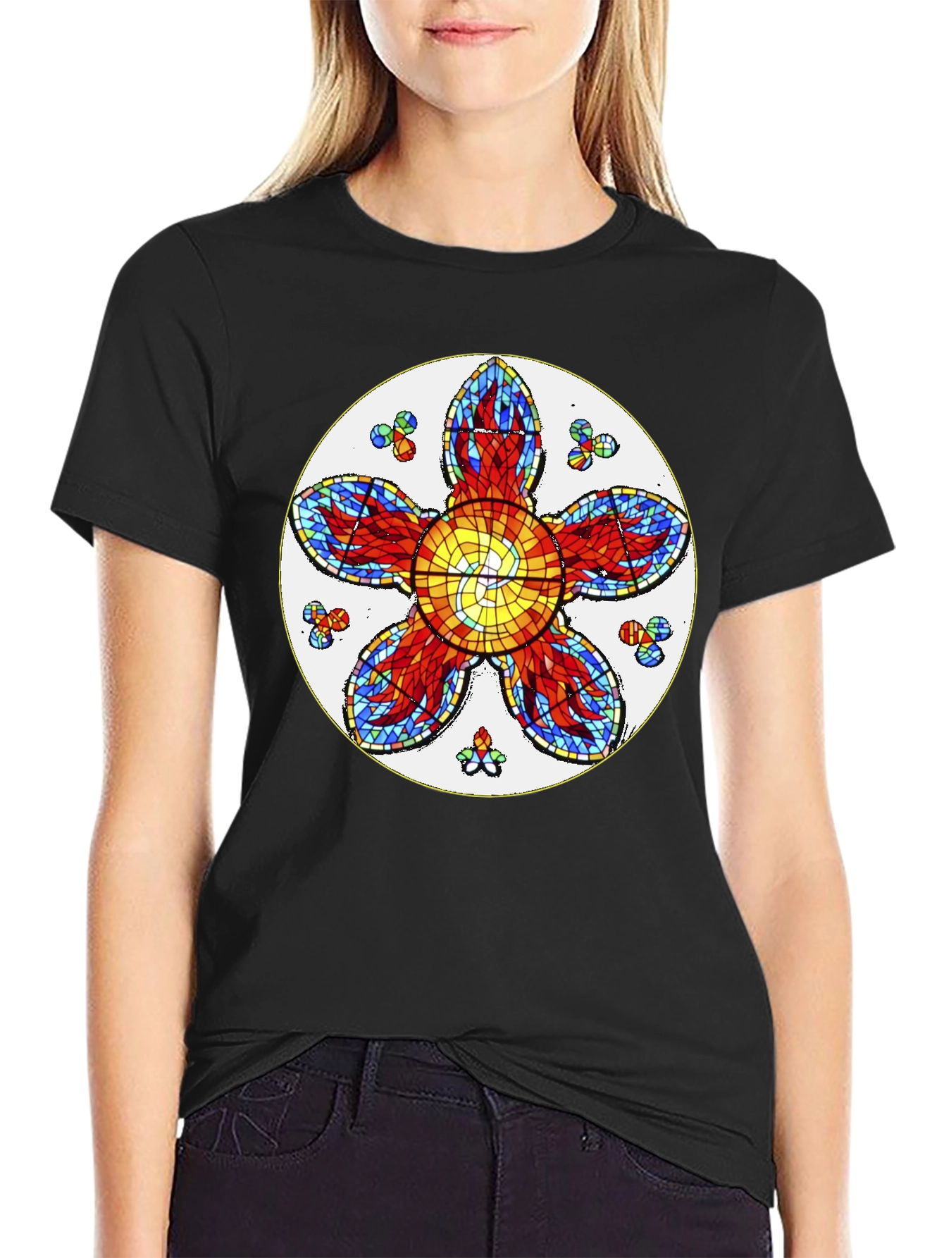 Floral Stained Glass Graphic Tee - Unique Design