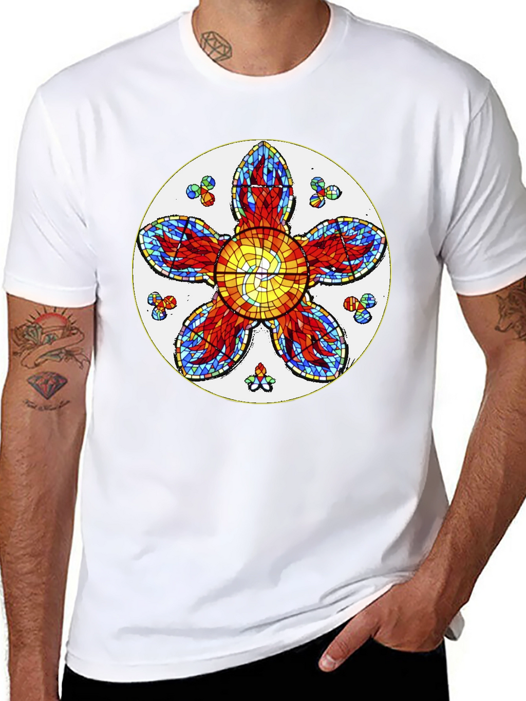 Floral Stained Glass Graphic Tee - Unique Design