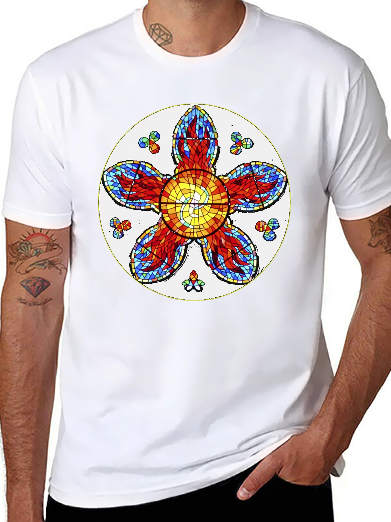 Floral Stained Glass Graphic Tee - Unique Design