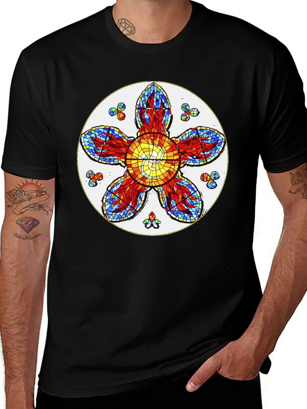 Floral Stained Glass Graphic Tee - Unique Design