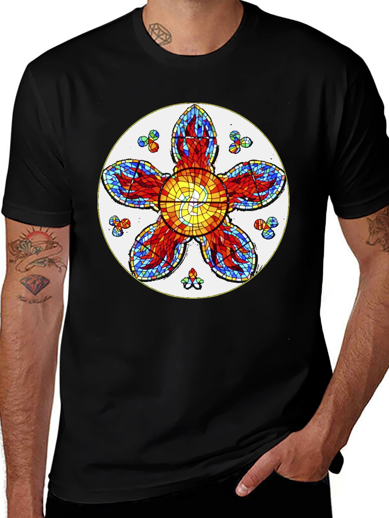Floral Stained Glass Graphic Tee - Unique Design