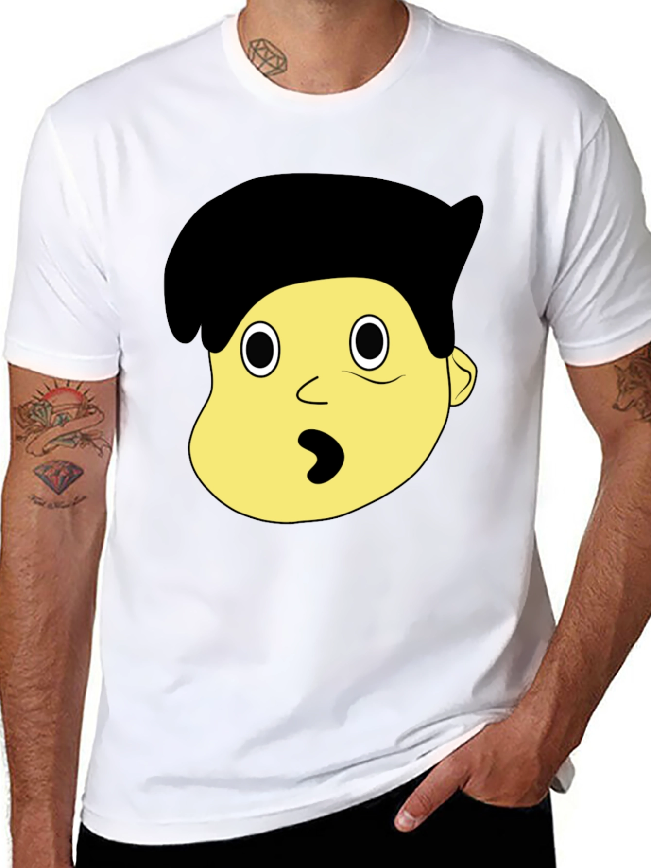 Cartoon Character Face Graphic Black T-Shirt