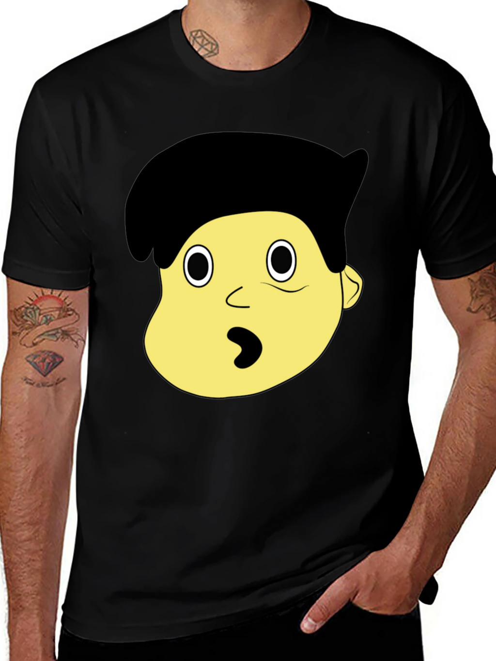 Cartoon Character Face Graphic Black T-Shirt