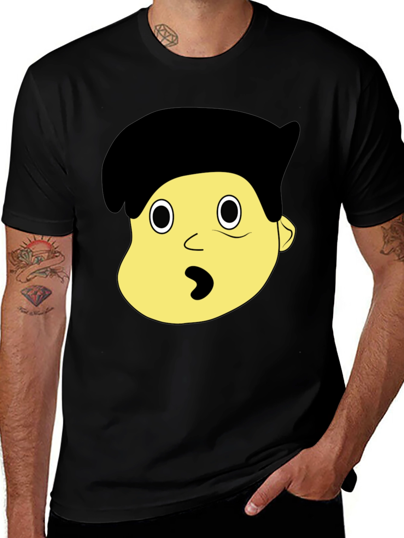 Cartoon Character Face Graphic Black T-Shirt