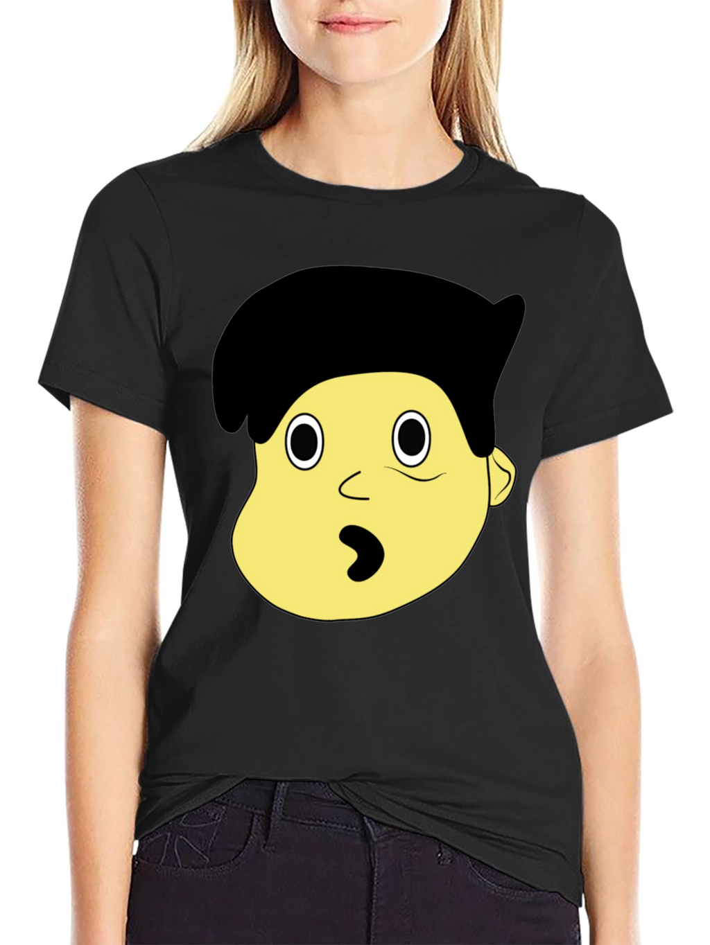 Cartoon Character Face Graphic Black T-Shirt
