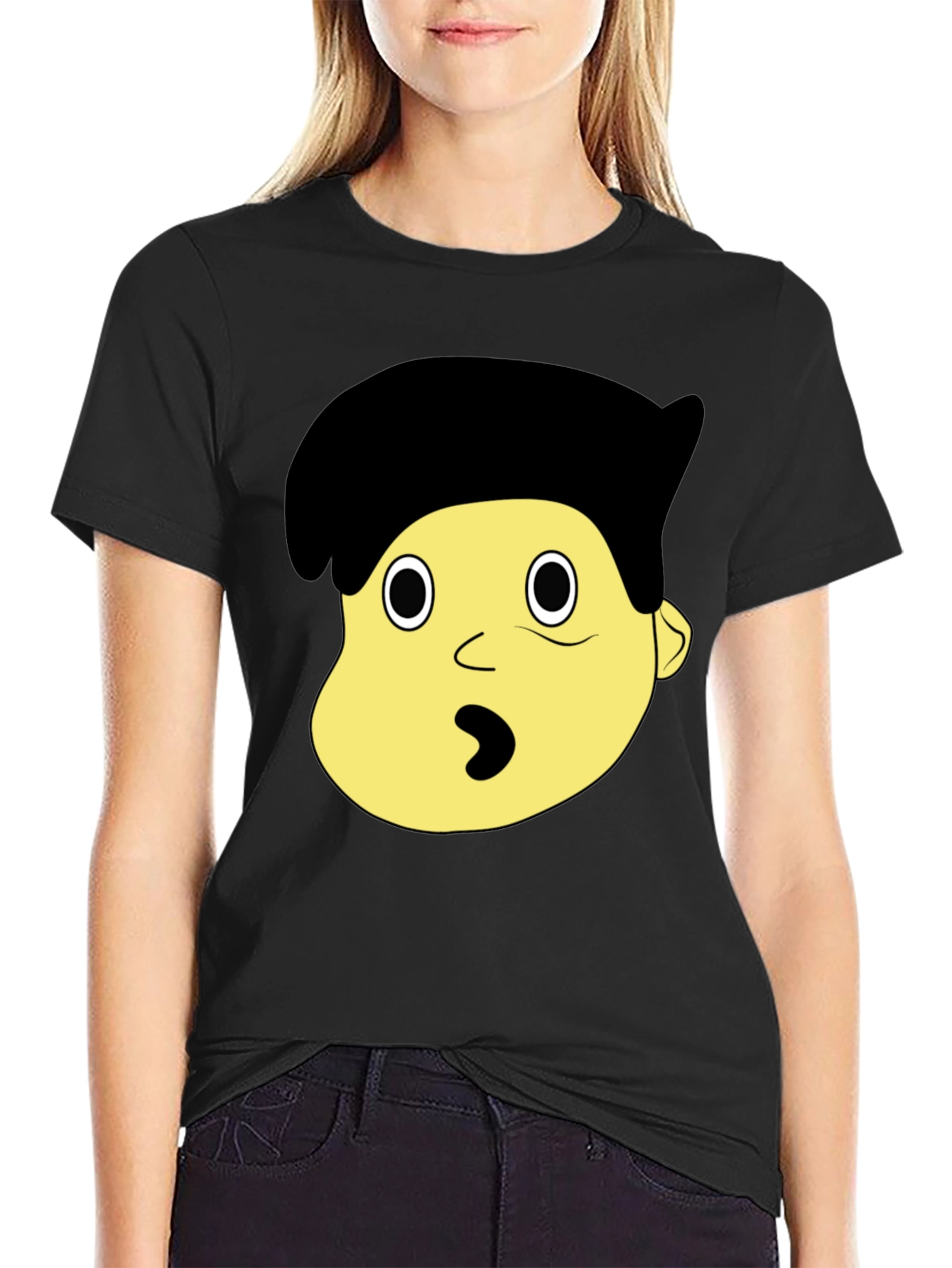 Cartoon Character Face Graphic Black T-Shirt