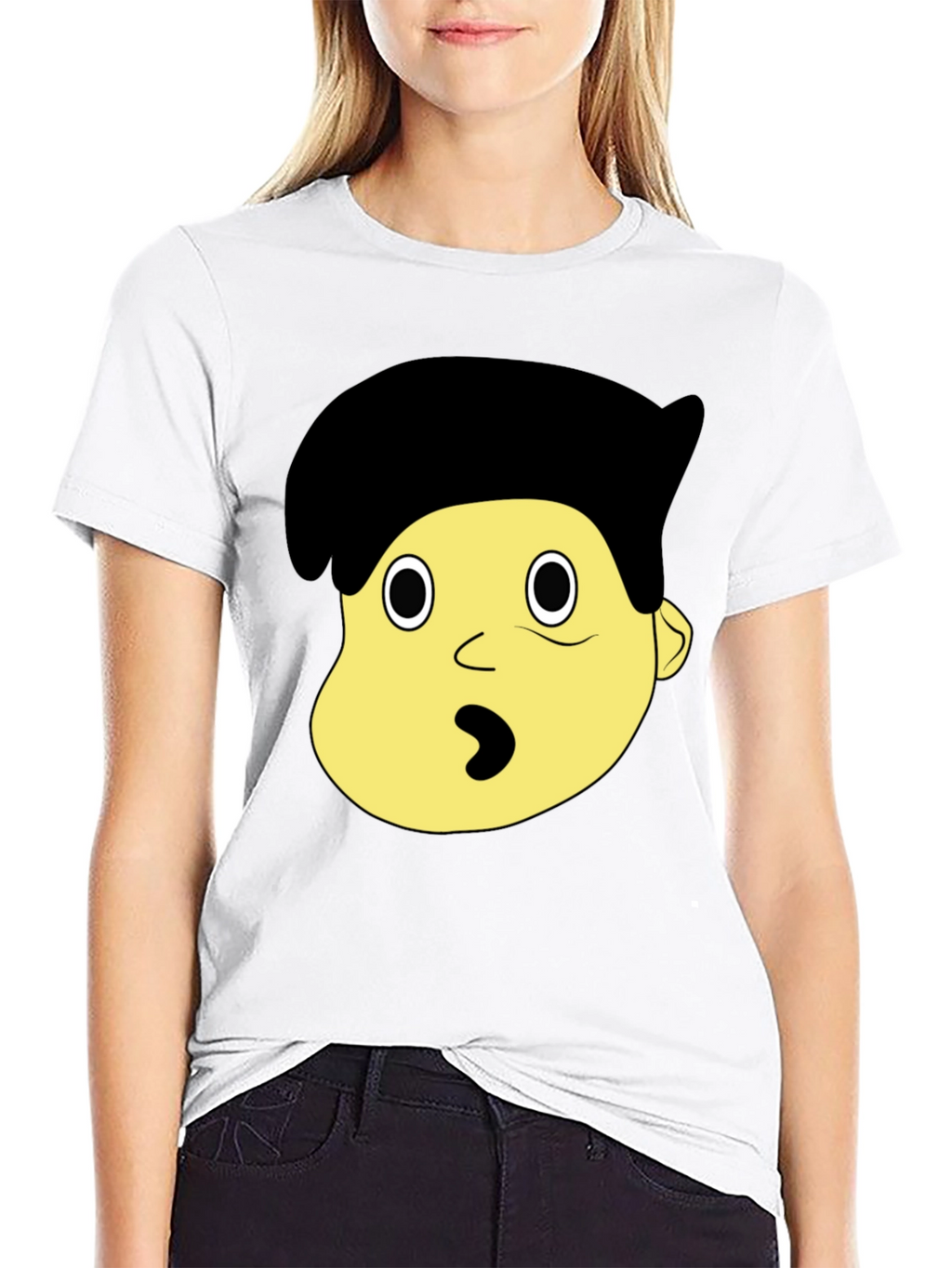 Cartoon Character Face Graphic Black T-Shirt
