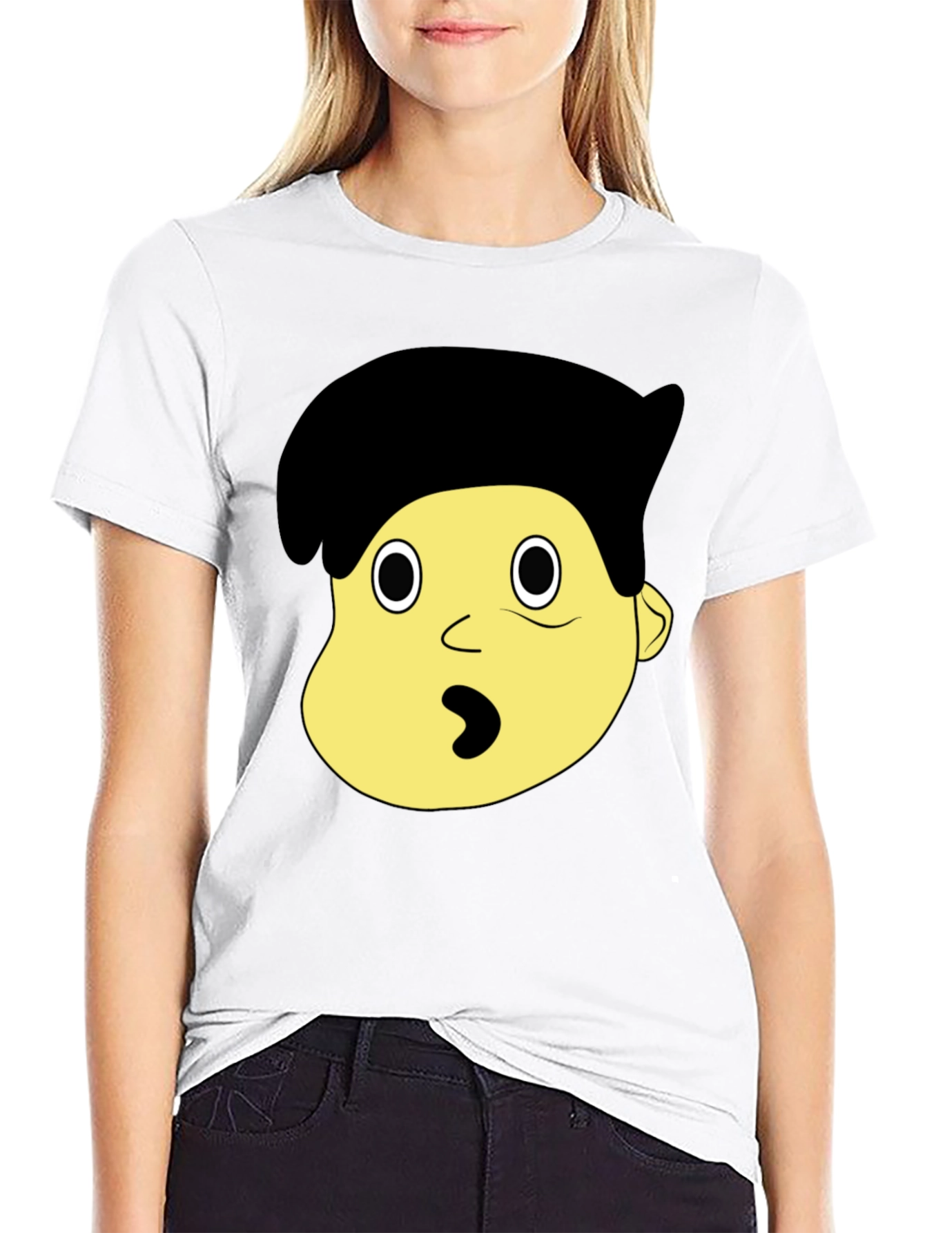 Cartoon Character Face Graphic Black T-Shirt