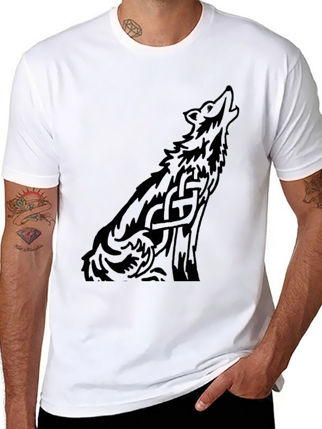 Mens Black Wolf Graphic Print T-Shirt