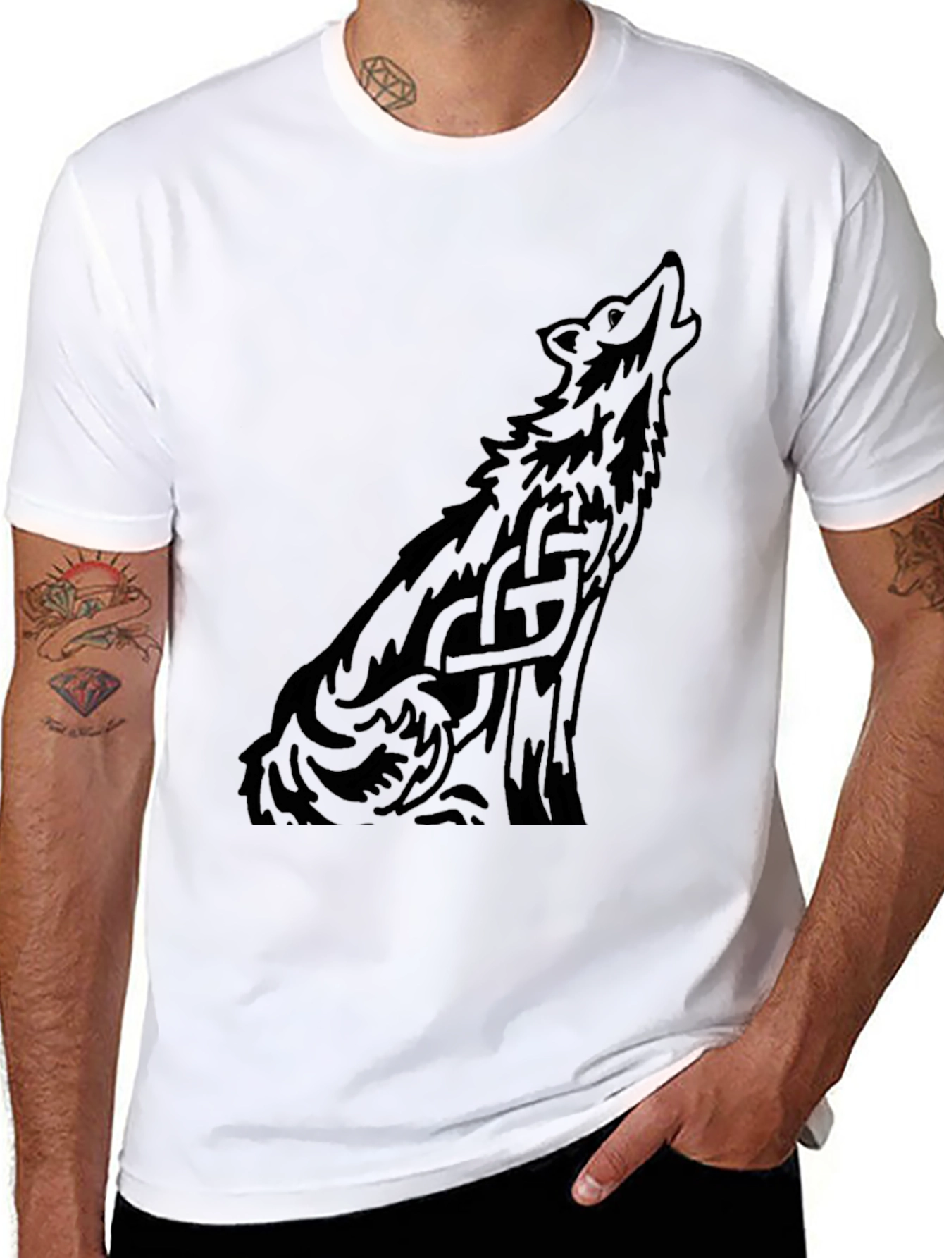 Mens Black Wolf Graphic Print T-Shirt