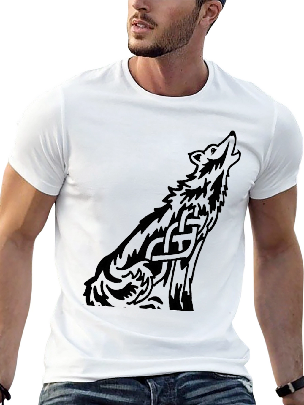 Mens Black Wolf Graphic Print T-Shirt