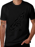 Mens Black Wolf Graphic Print T-Shirt