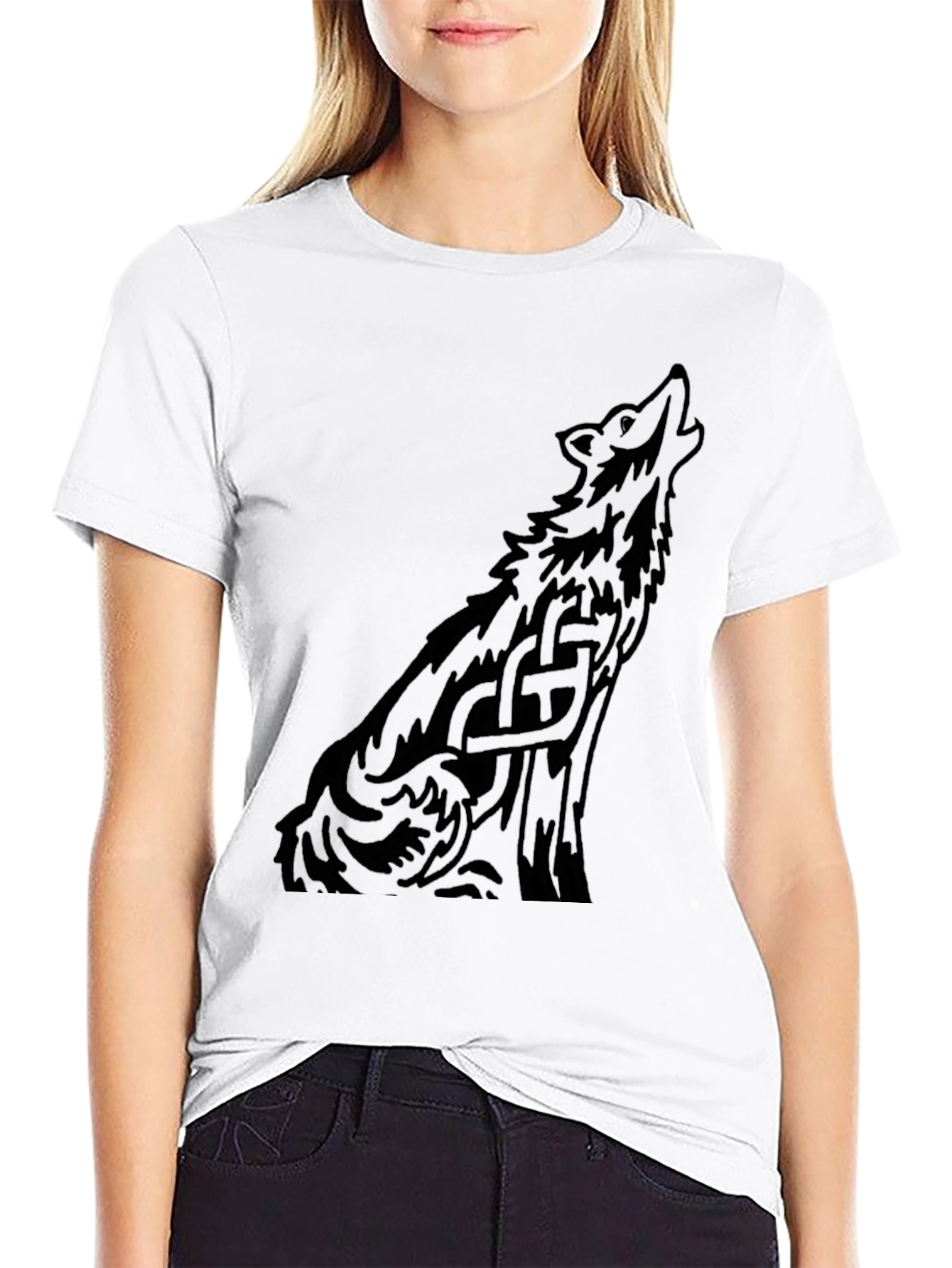 Mens Black Wolf Graphic Print T-Shirt