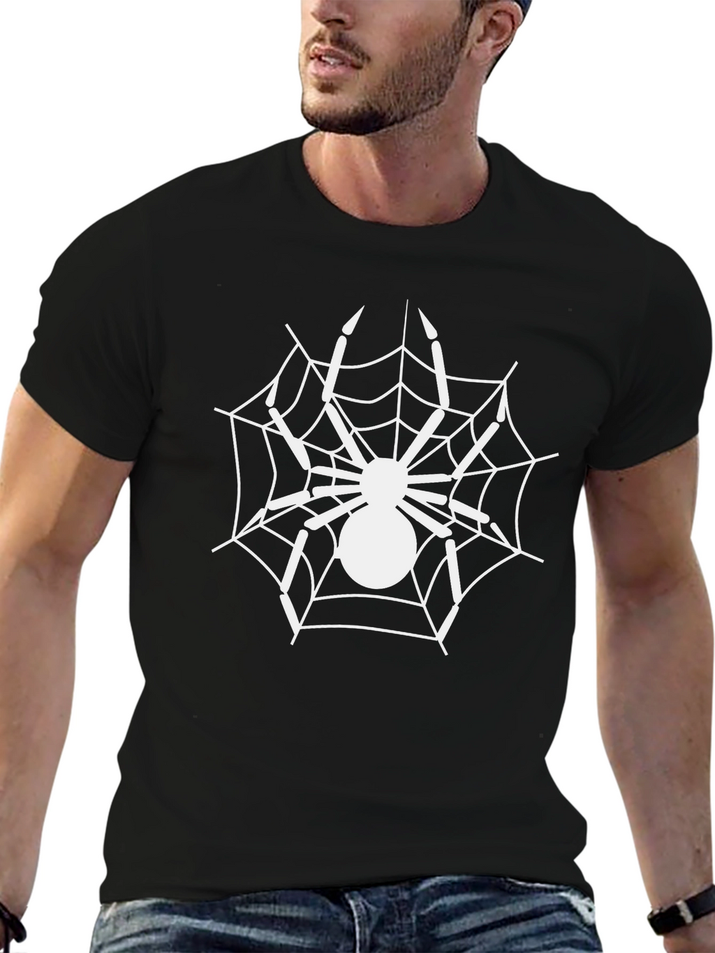 Spider Web Graphic Tee - Black Cotton Blend T-Shirt