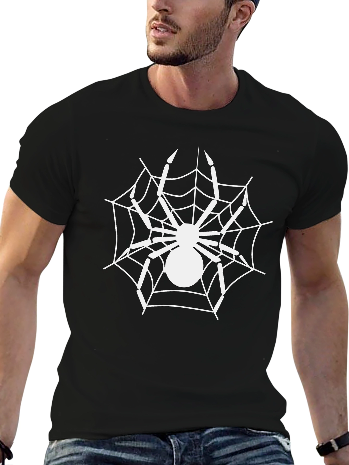 Spider Web Graphic Tee - Black Cotton Blend T-Shirt
